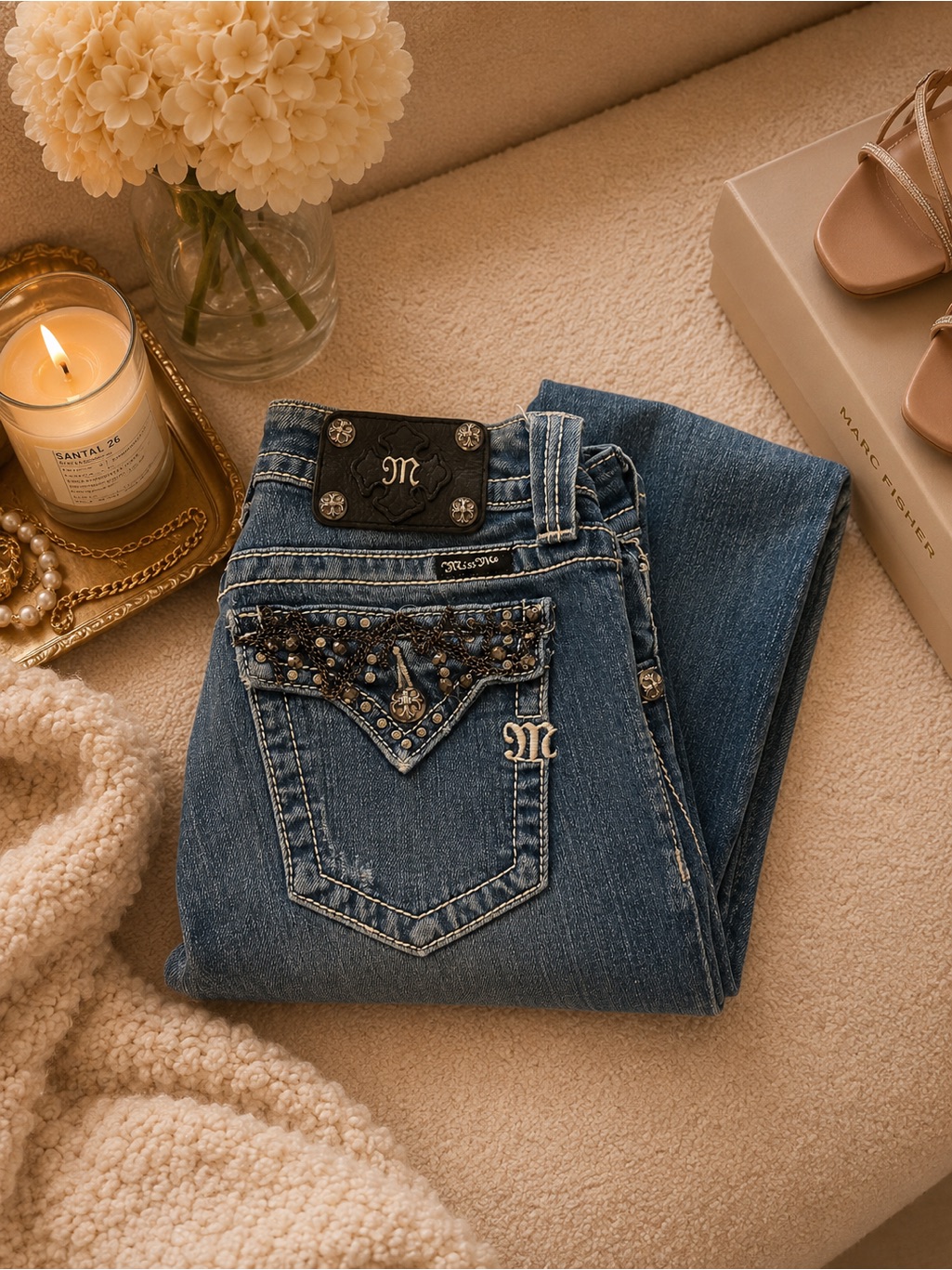 Miss Me Denim Boot Cut Jeans With Embellished Back Pockets